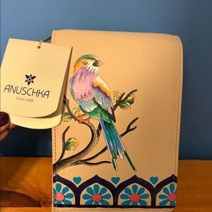 Anuschka Cream Crossbody Bag with Bird Art-NWT